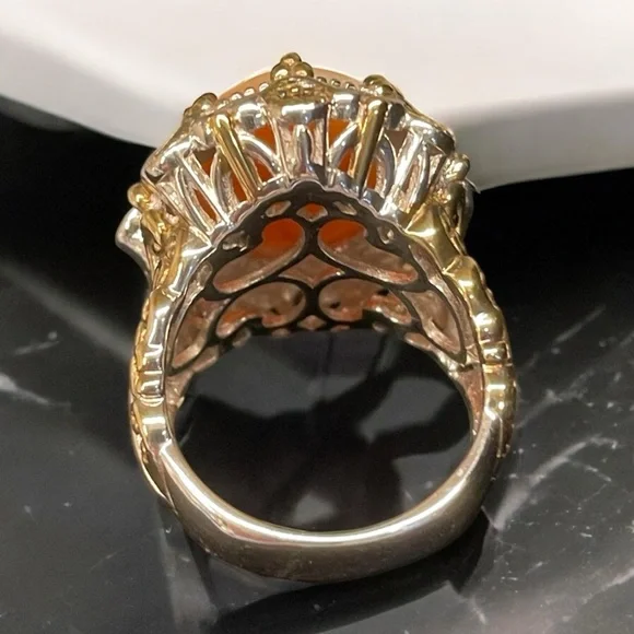 Authentic Carved Shell Cameo Ring Set in Sterling & 18kt Vermeil  NWB   size 5 - Picture 5 of 13